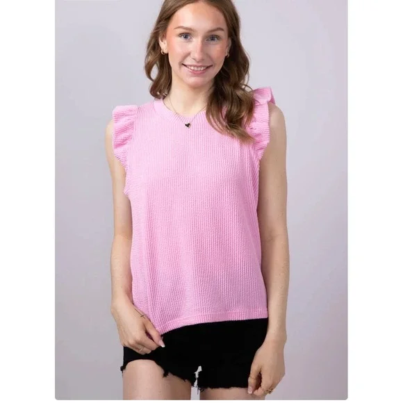Simply Southern Urban Ribbed Knit Ruffled Sleeve Top – Blush – Size Medium –NWT - Picture 1 of 5